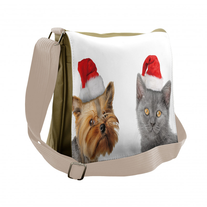 Cat Dog Xmas Hats Messenger Bag