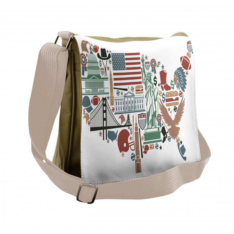 Travel Landmarks USA Flag Messenger Bag