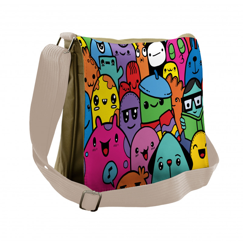 Colorful Doodle Monsters Messenger Bag