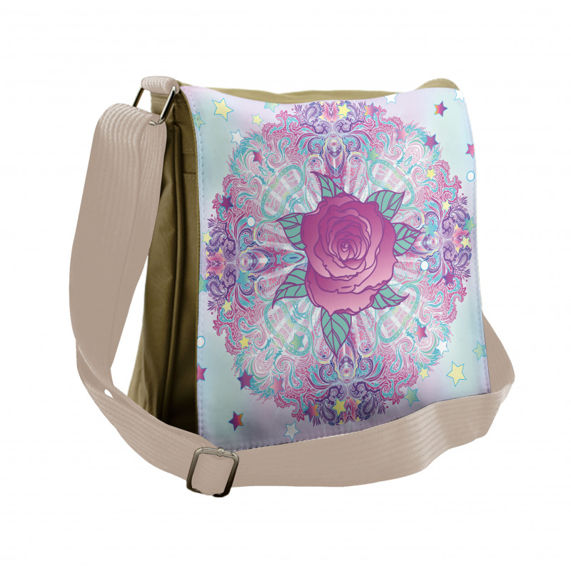 Psychedelic Rose Mandala Messenger Bag