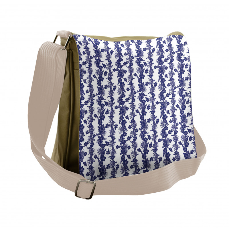 Blue and White Hibiscus Messenger Bag