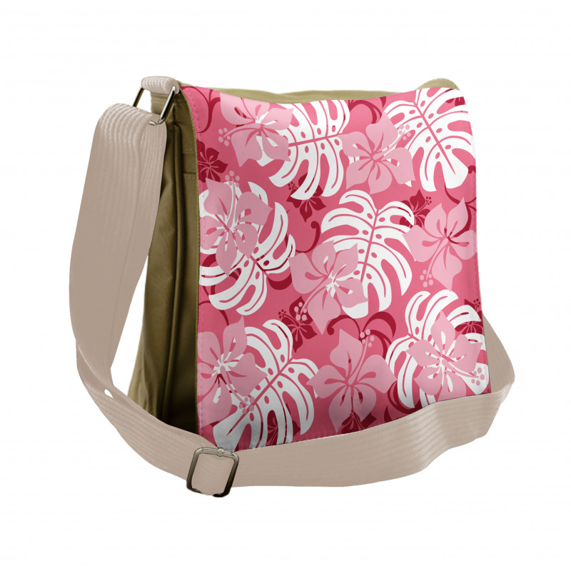 Monstera Leaves Blossoms Messenger Bag