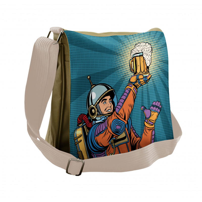 Astronaut Holds Beer Messenger Bag