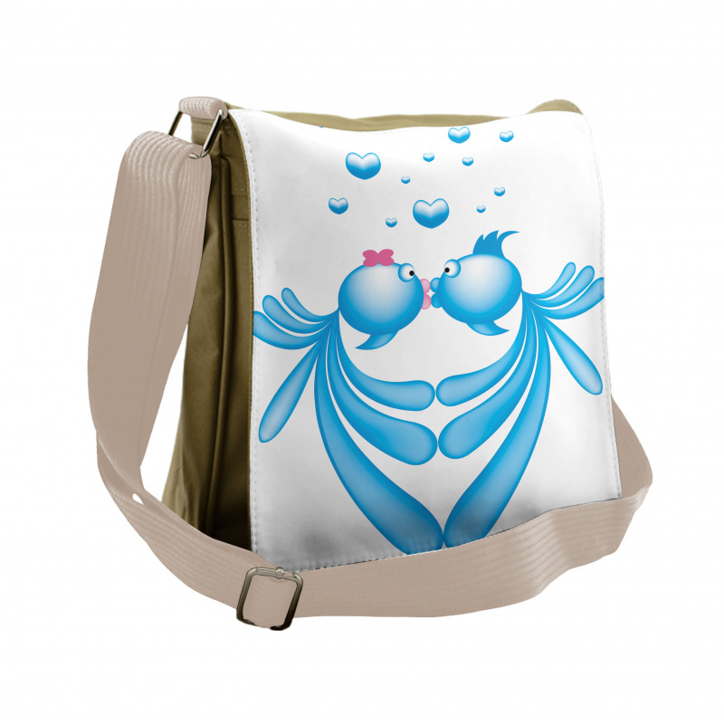 Blue Cartoon Fishes Heart Messenger Bag