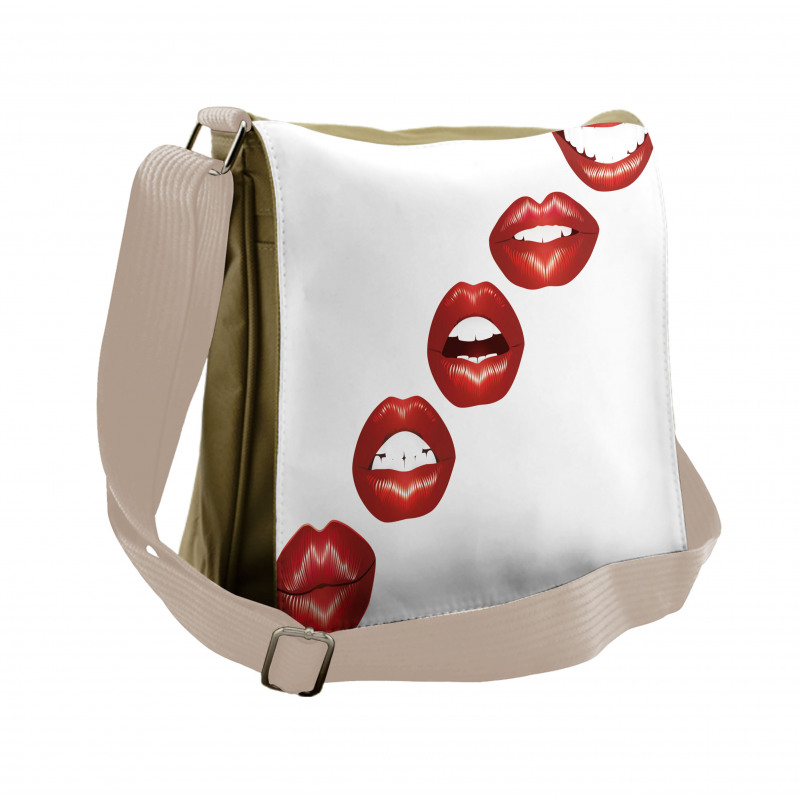 Vivid Full Red Lips Feminine Messenger Bag