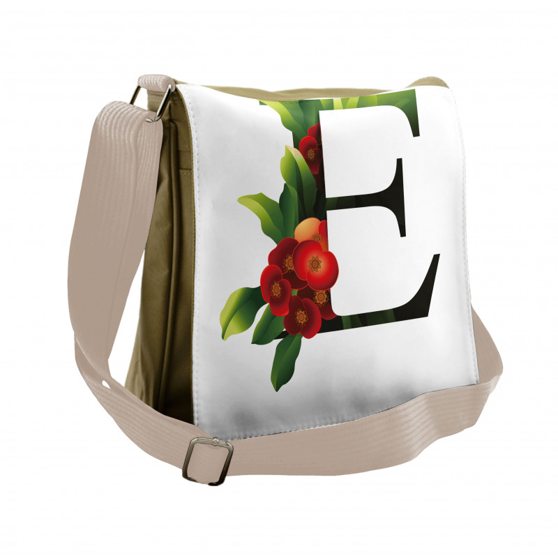 Alphabet Red Blooms Messenger Bag