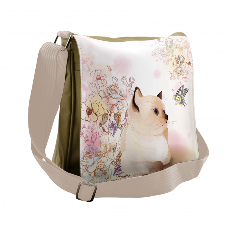 Pastel Kitty and Butterflies Messenger Bag