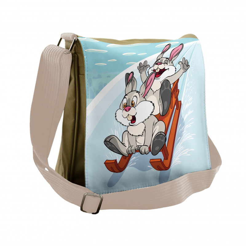 Winter Wooden Sled Cartoon Messenger Bag