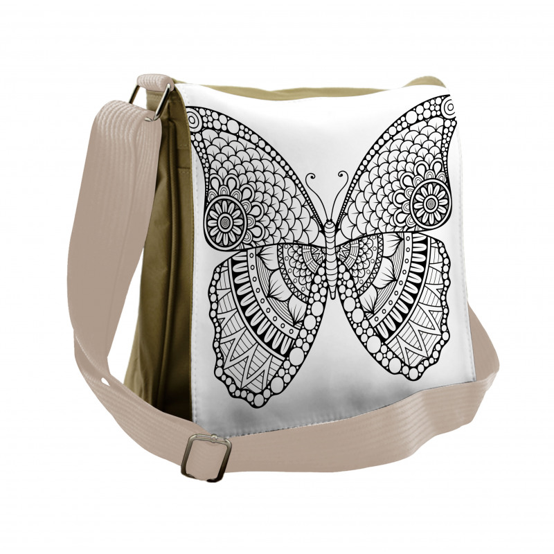 Monochrome Butterfly Graphic Messenger Bag