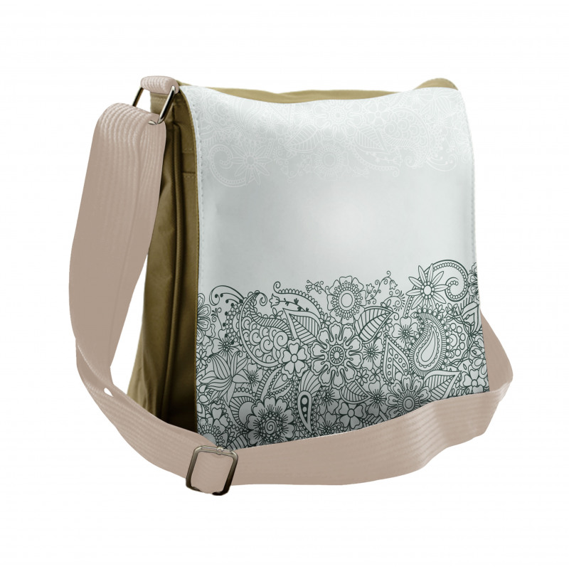 Outline Wildflowers and Leaves Messenger Bag