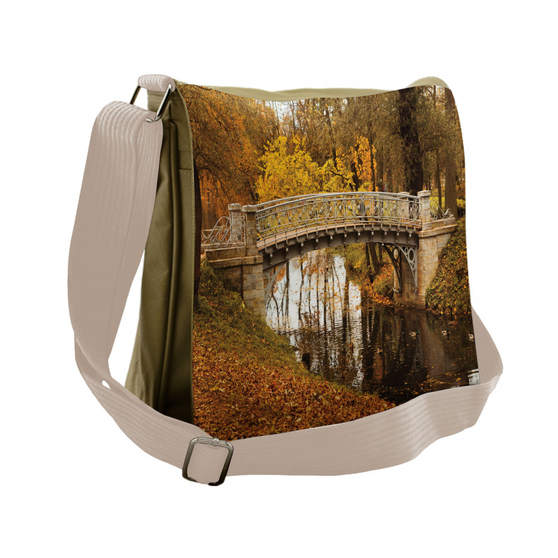 Old Bridge in Fall Forest Messenger Bag
