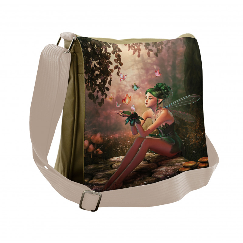 Girl Wings Butterflies Messenger Bag