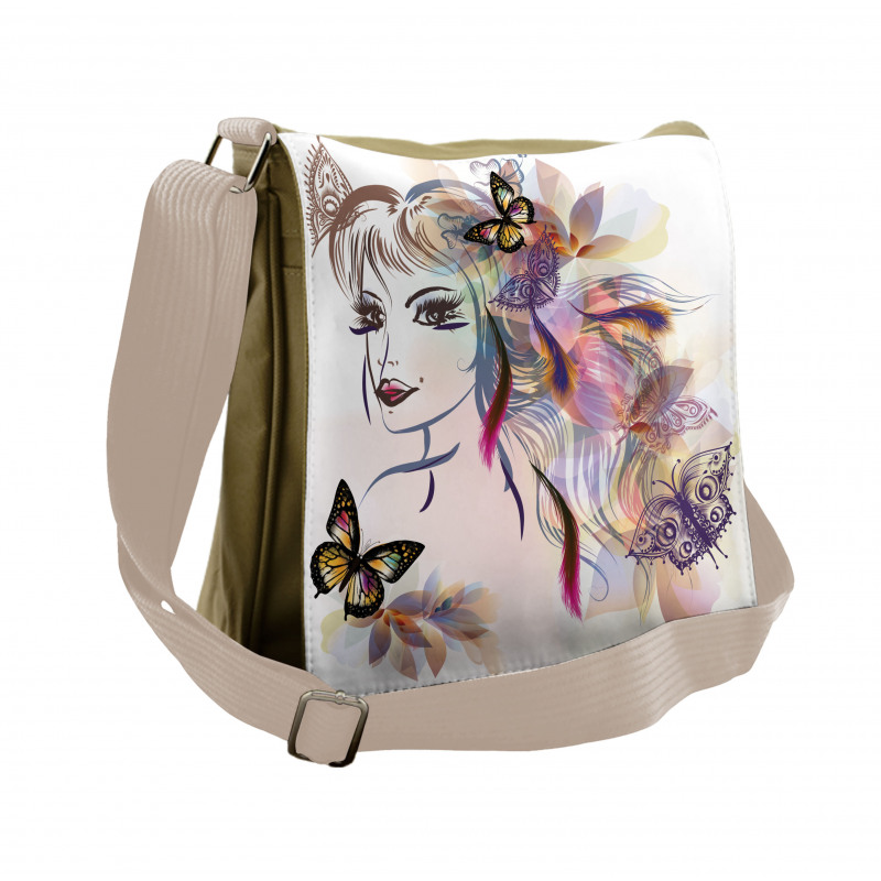 Butterflies with Girl Messenger Bag