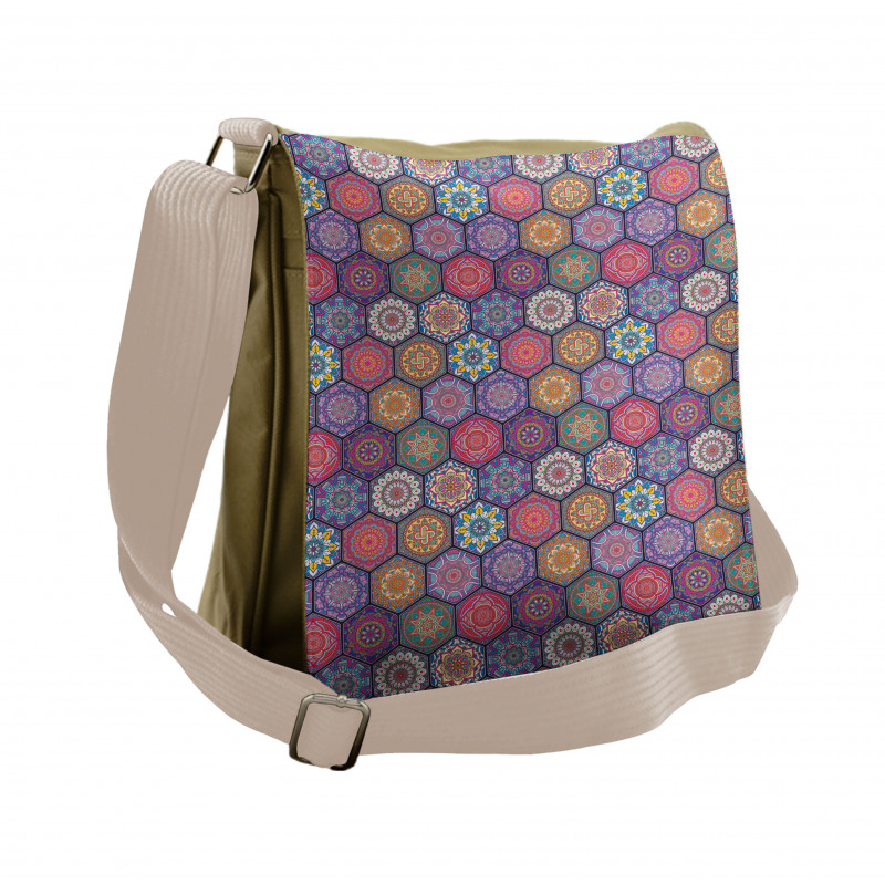 Oriental Hexagon Motif Messenger Bag