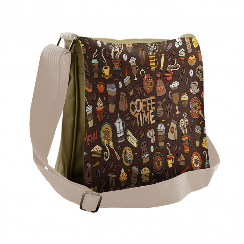 Hand Drawn Doodle Coffee Messenger Bag