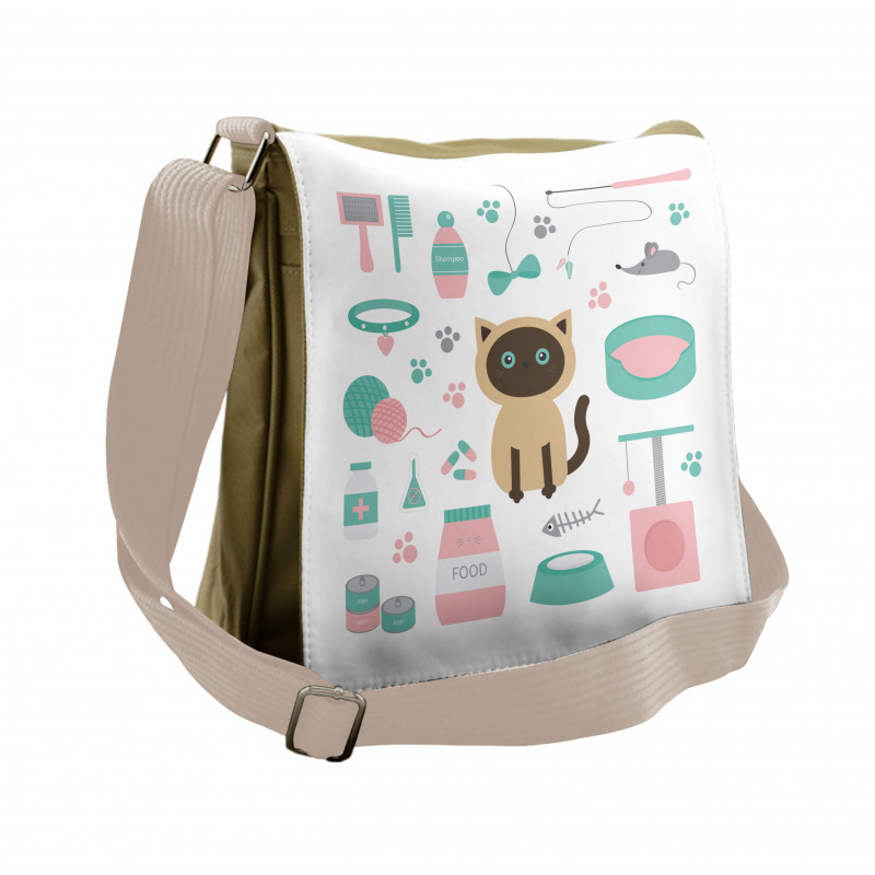 Cartoon Domestic Siamese Messenger Bag