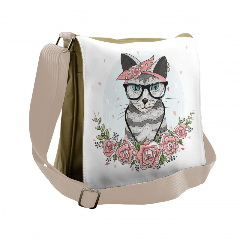 Hipster Cool Cat Portrait Messenger Bag