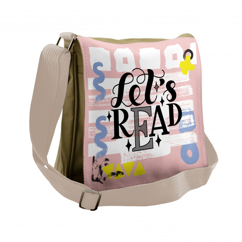 Lets Read Phrase Pastel Messenger Bag