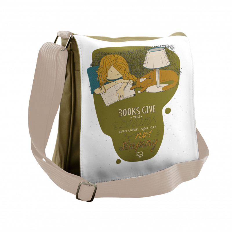 Girl and Cat Sleep on Book Messenger Bag