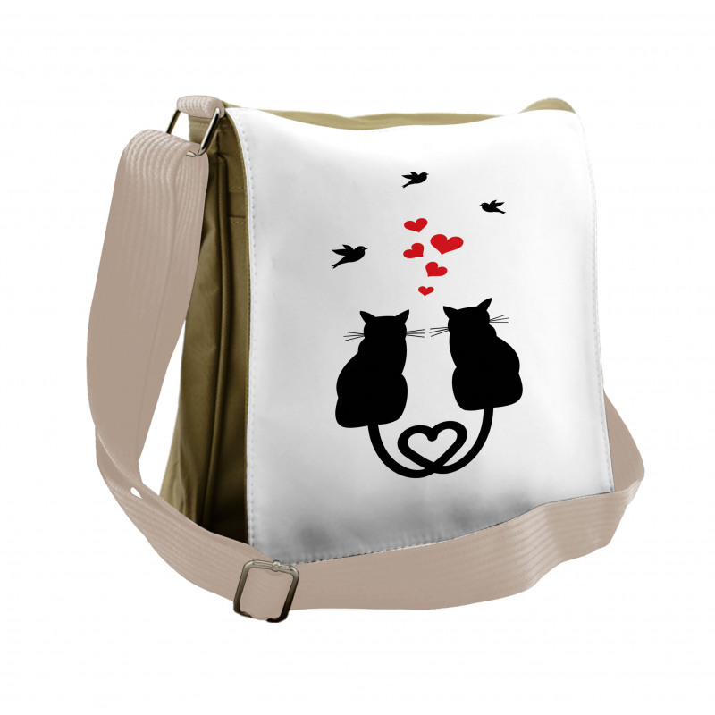 Cats in Love Heart Tail Messenger Bag