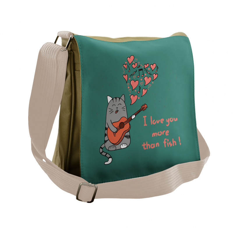 Cartoon Cat Sings Messenger Bag