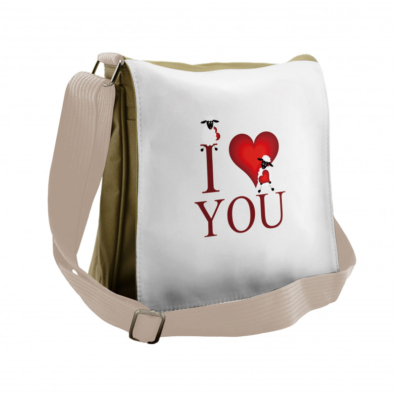 Sheep and Red Heart Messenger Bag