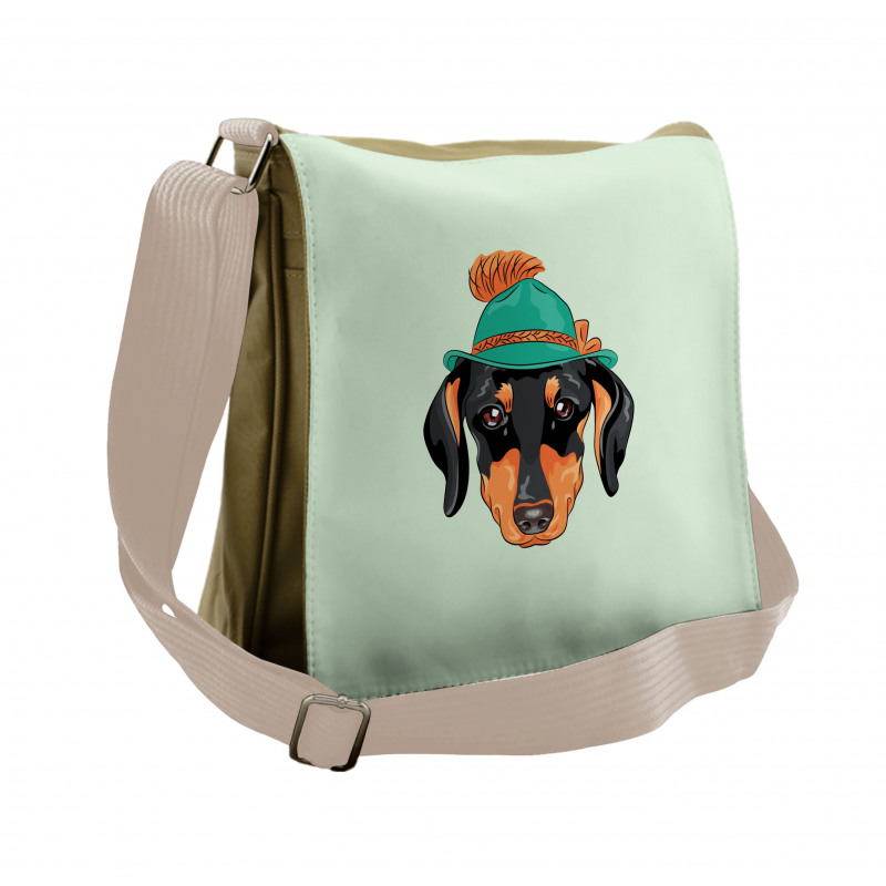 Hipster Dog and Hat Messenger Bag