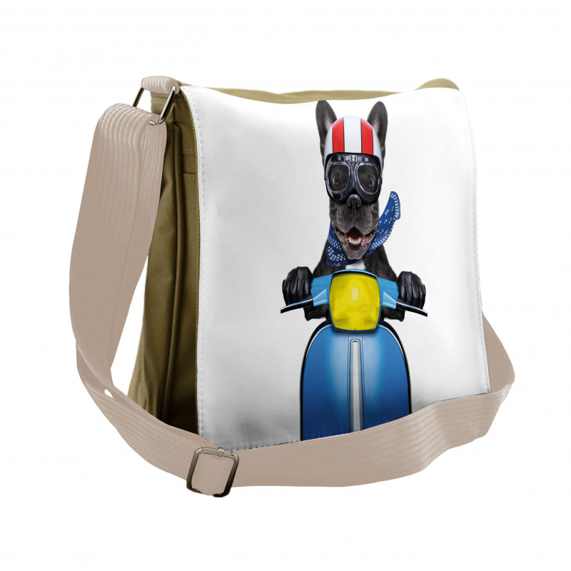 Bulldog on a Scooter Messenger Bag