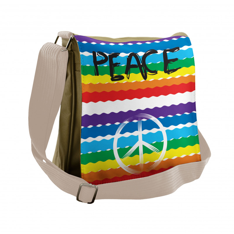 Stripes Peace Lettering Messenger Bag
