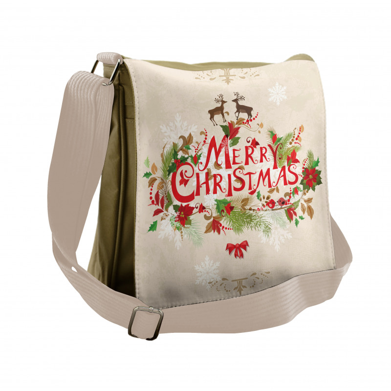 Floral Merry Xmas Messenger Bag