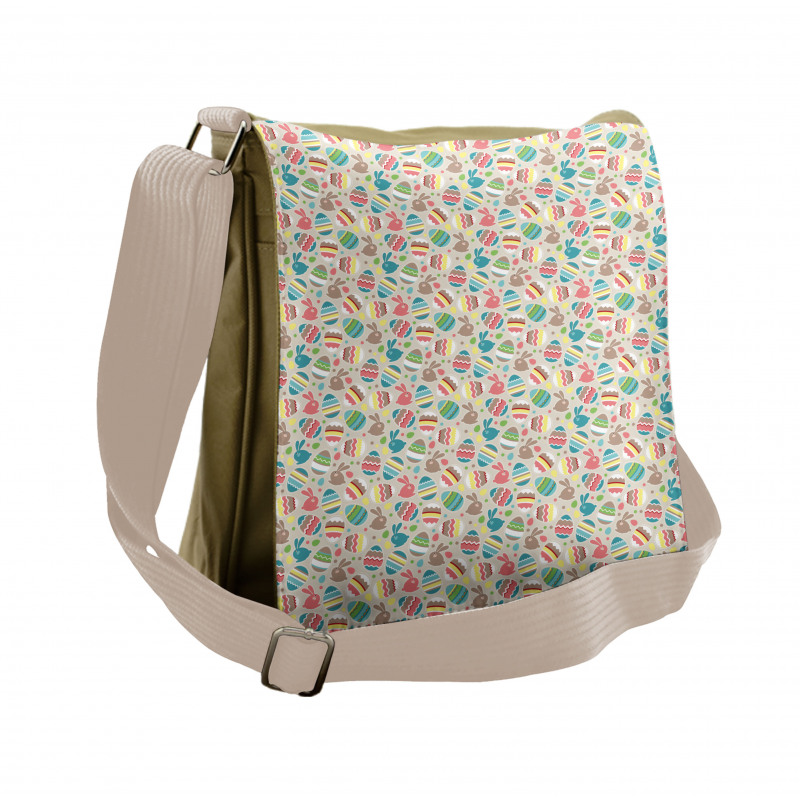 Cartoon Bunnies Dots Messenger Bag