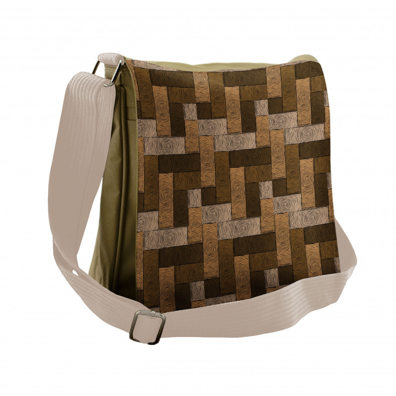 Wooden Parquet Motif Messenger Bag