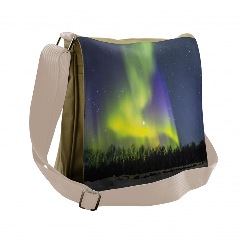 Aurora Borealis Forest Messenger Bag