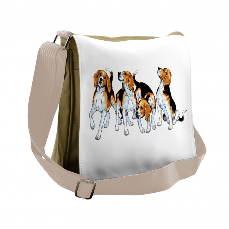 4 Beagle Hounds Play Messenger Bag