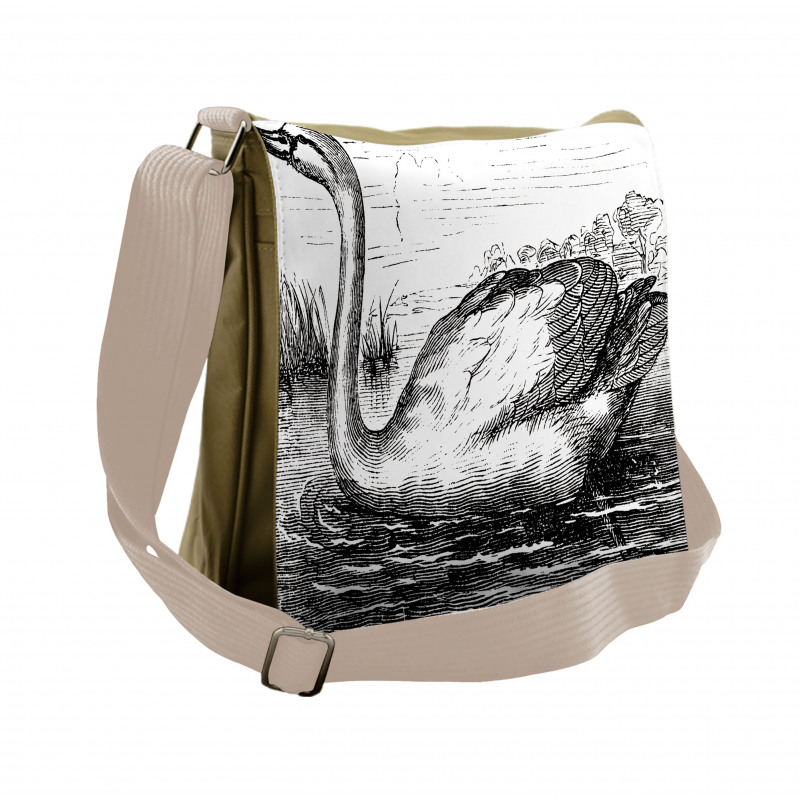 Hand Drawn Swan Design Messenger Bag