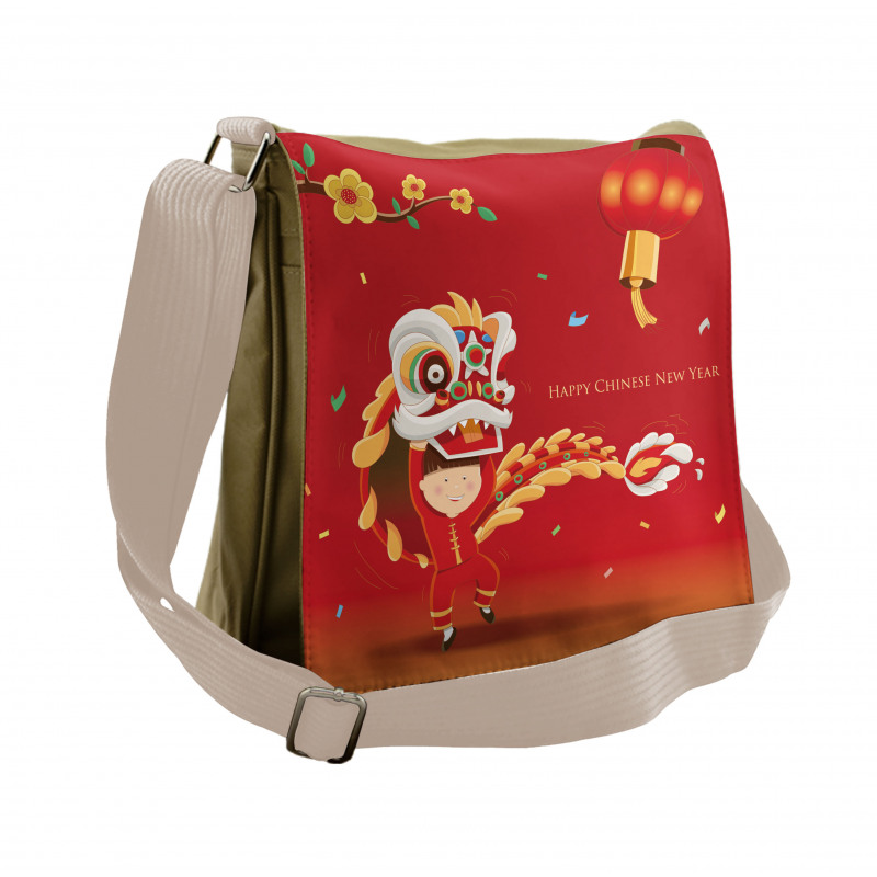 Little Boy Lion Dance Messenger Bag