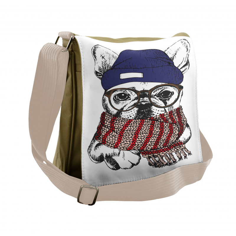 Cozy Hipster Winter Dog Messenger Bag