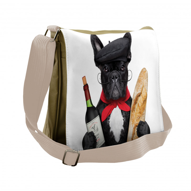 French Dog Red Wine Messenger Bag