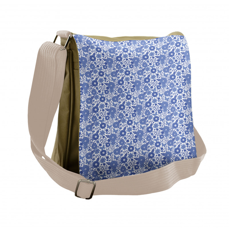 Delft Style Doodle Floral Messenger Bag