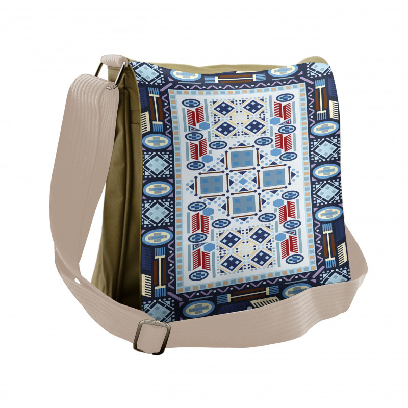 Blue Toned Square Circle Messenger Bag