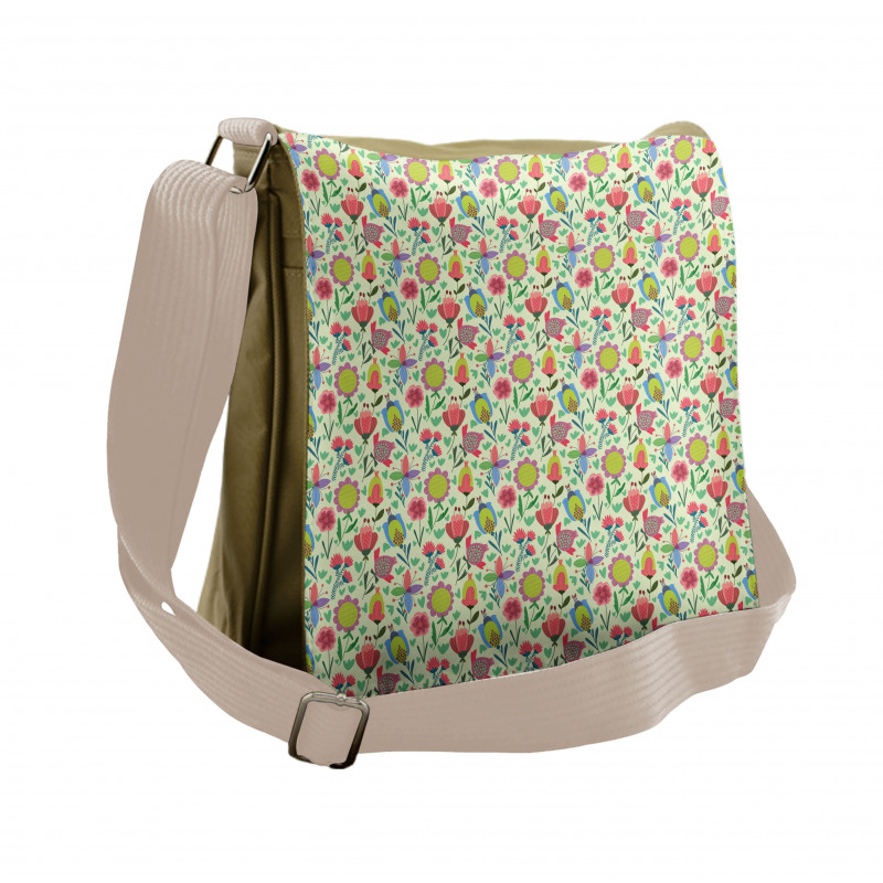 Doodle Blooming Tulips Messenger Bag