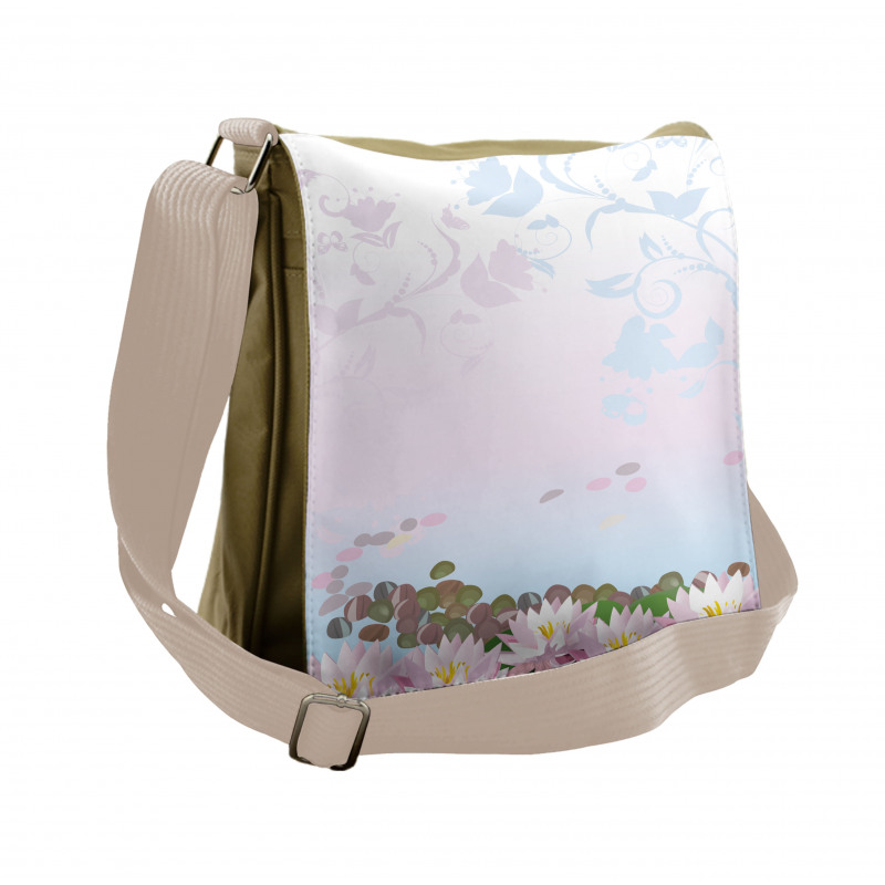 Water Lilies Pattern Messenger Bag