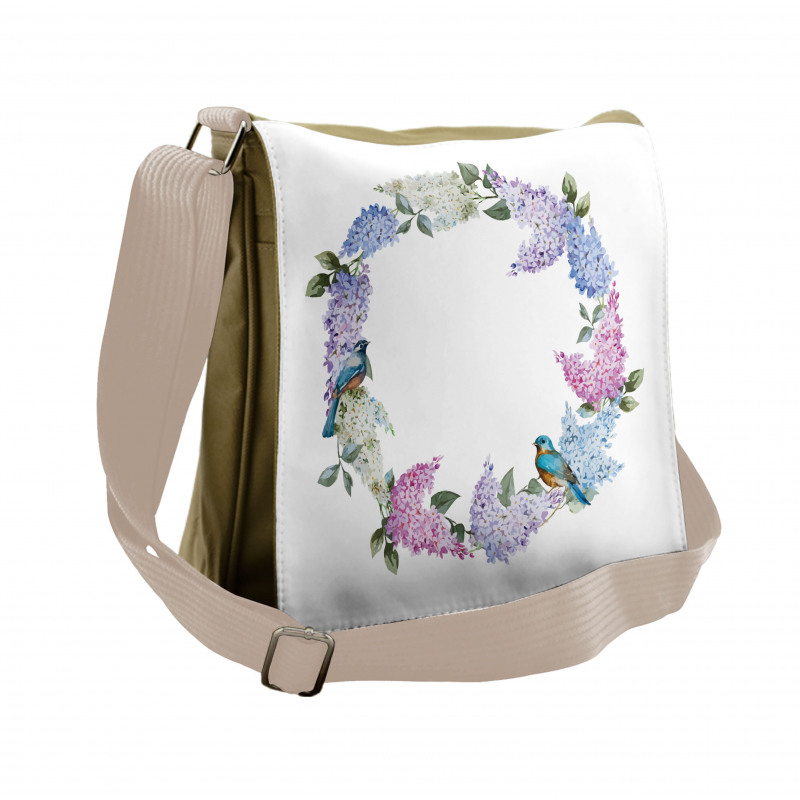 Flower Wreath and Bird Messenger Bag