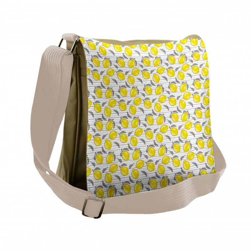 Sketched Lemon Pattern Messenger Bag