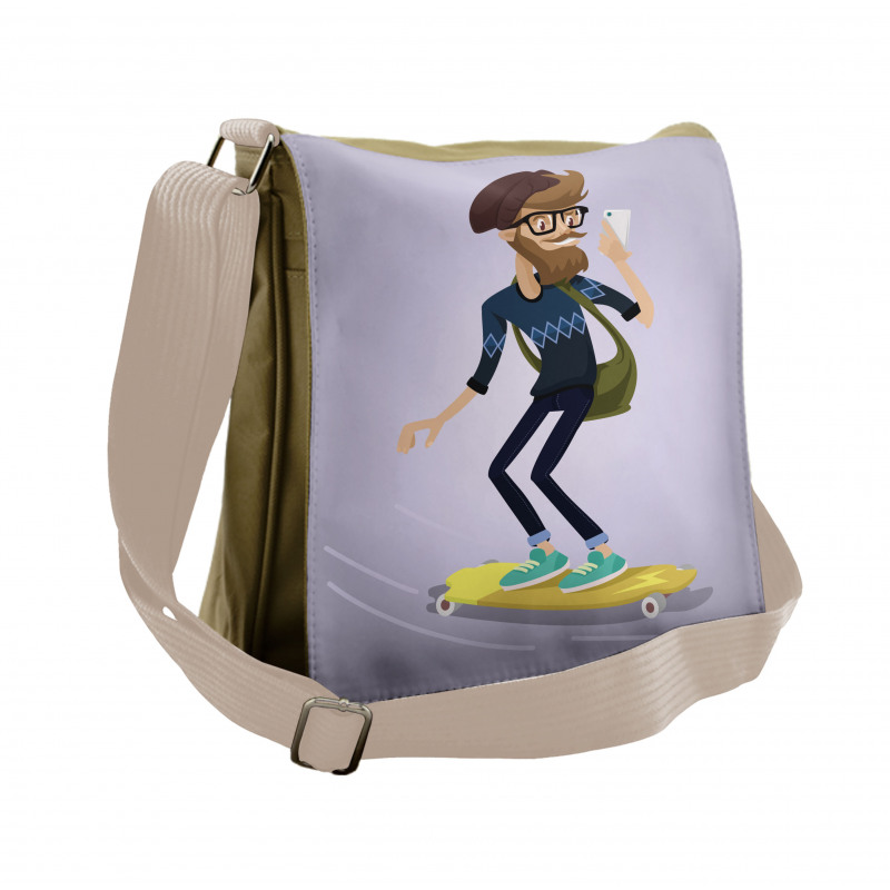 Young Man on Longboard Messenger Bag