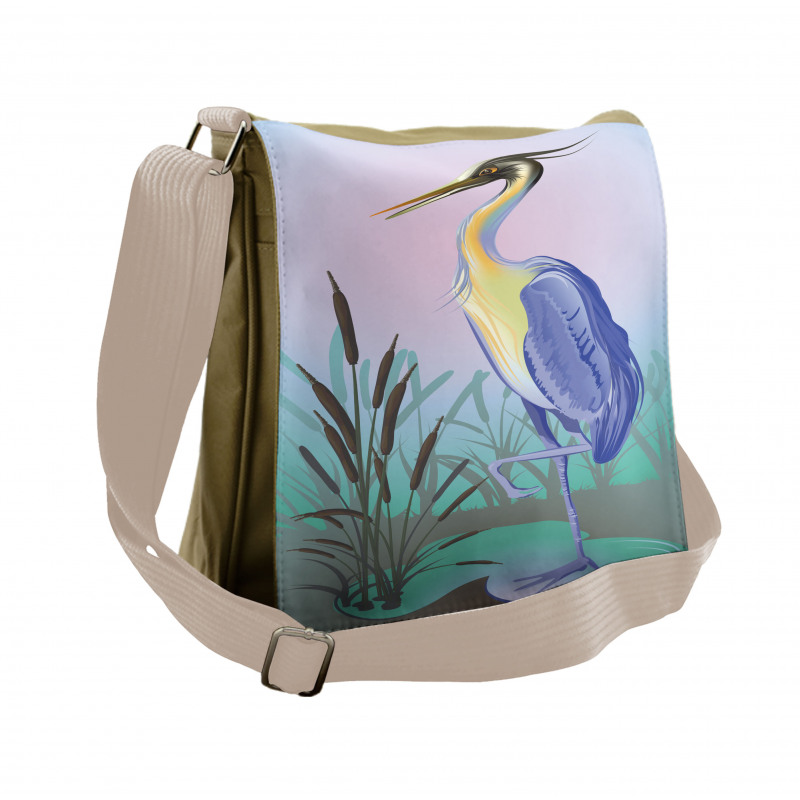 Heron with Reed Water Messenger Bag