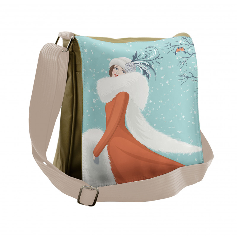 Lady in Red Coat Messenger Bag