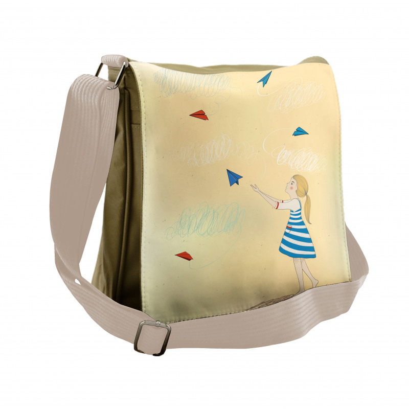 Girl with Paper Planes Messenger Bag