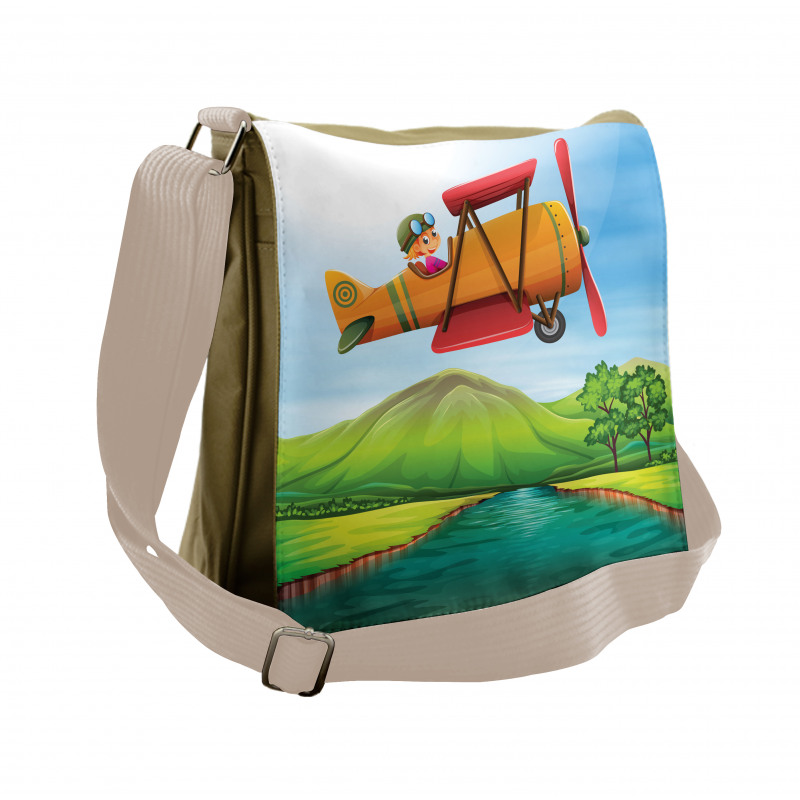 Kid on a Biplane River Messenger Bag