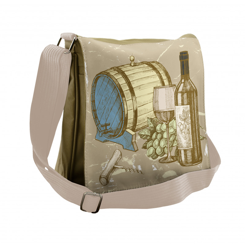 Vintage Themed and Grapes Messenger Bag